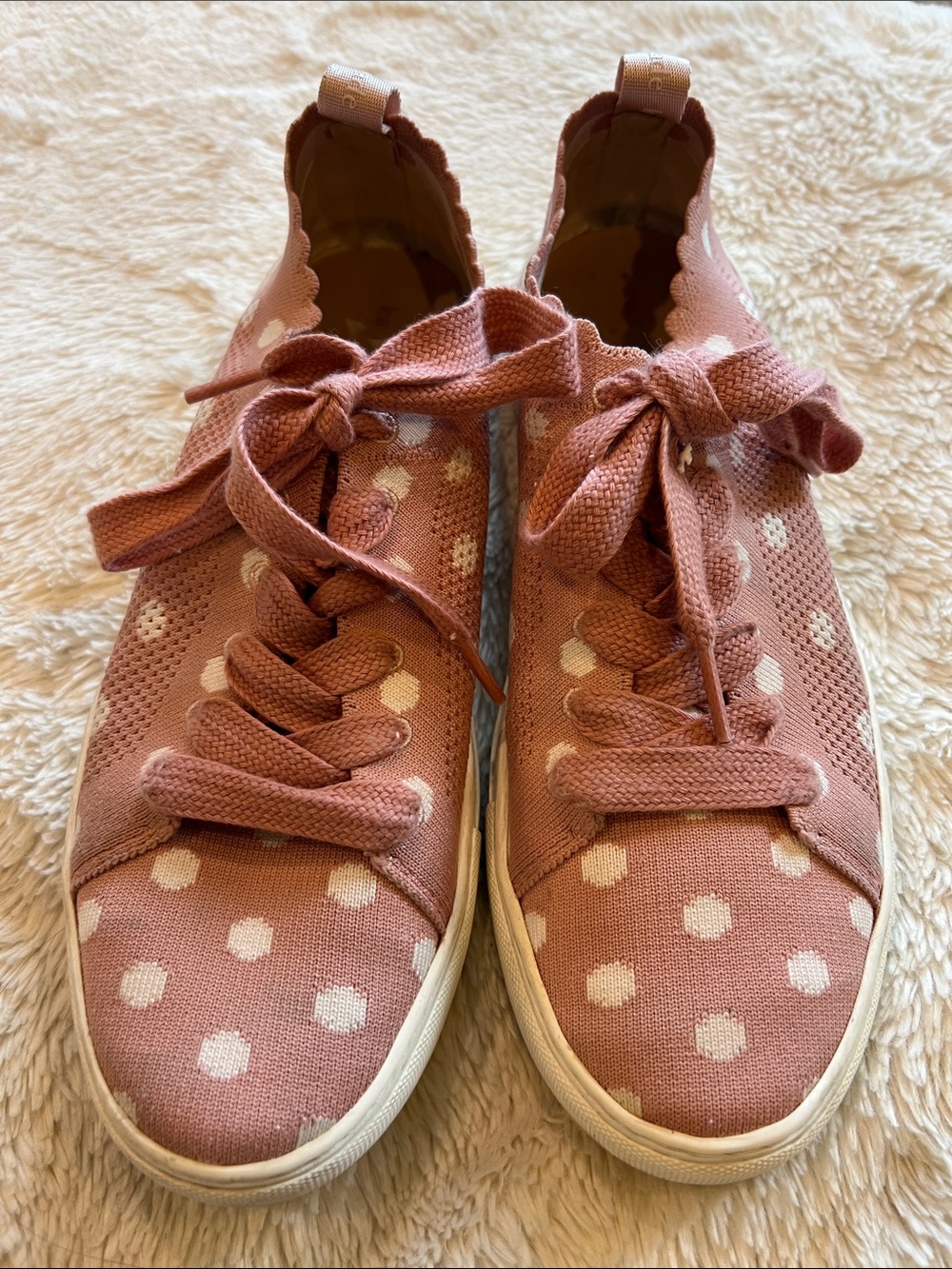 Kate Spade Abbie Knit White Polka Pink Dots Sneakers Shoe Size 8.5